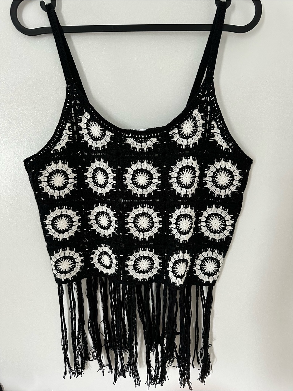 Black & White Crochet Fringe Tank Top